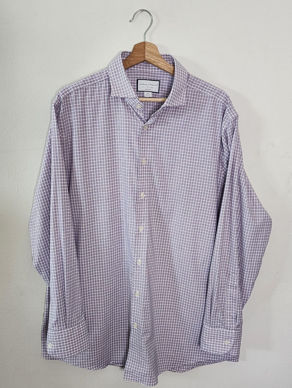 Charles Tyrwhitt Slim Fit Shirt Mens 17 1/2 / 35 Purple Plaid Long Sleeve